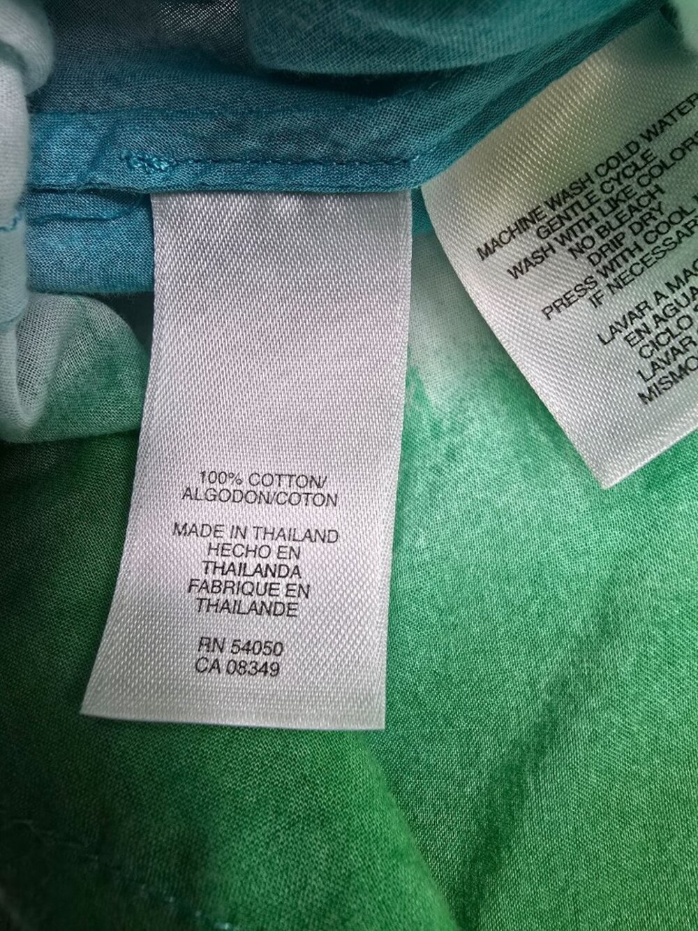 Jones New York Womens 2X Tie-Dye Cotton Tunic Top Long Sleeve Green & Blue - Picture 3 of 4